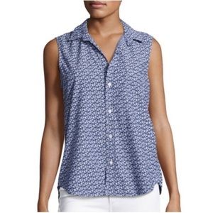 Frank & Eileen Fiona Sleeveless Button-Down Floral-Print Linen Shirt size S